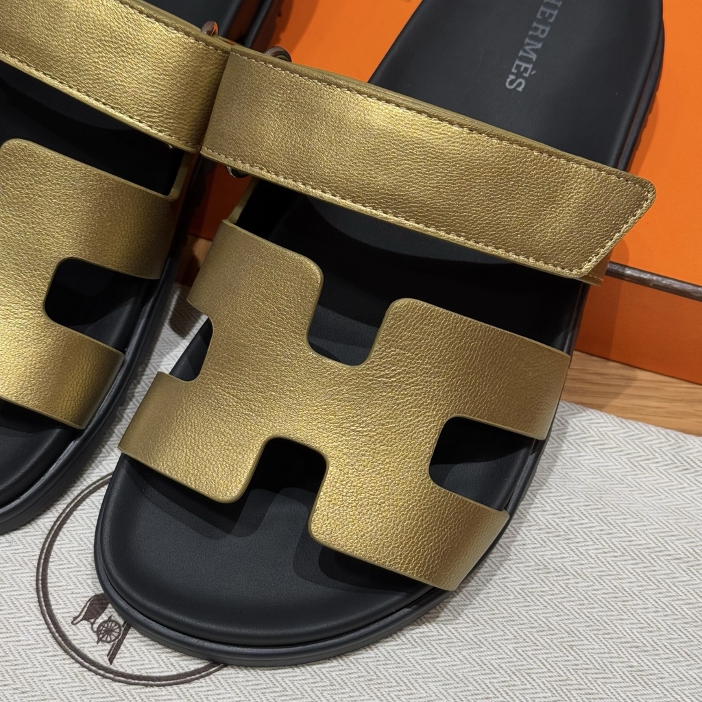 JD-480 - 225 Chypre Sandals in Gold Goat Leather with Genuine Leather Outsole