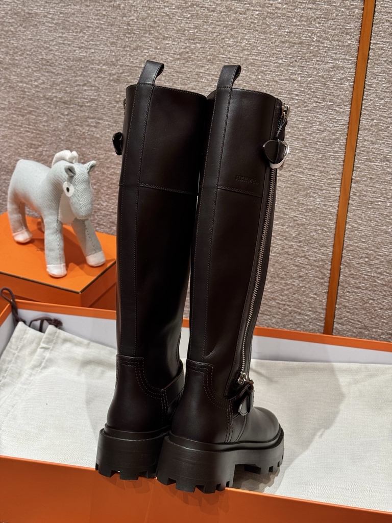 JD 1380 Calfskin Knee High Boots - Dark Brown