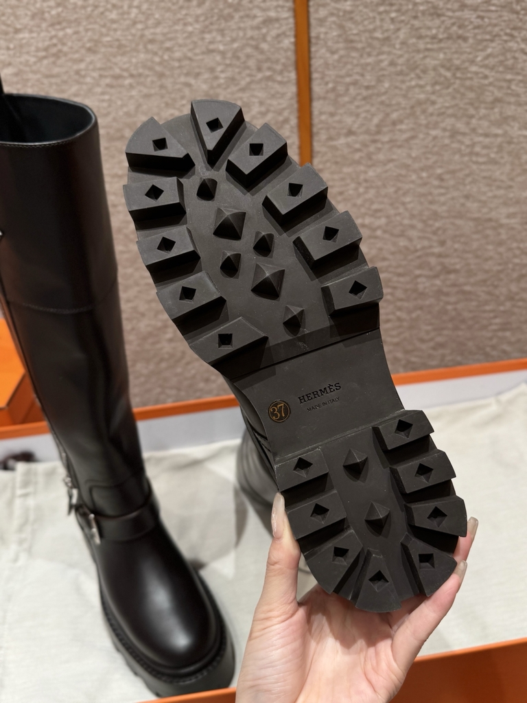 JD 1380 Calfskin Knee High Boots - Dark Brown