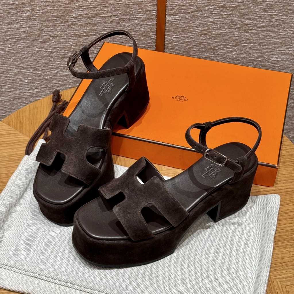JD-580 - Jam 30 Sandals in Ebony Goat Suede with Rubber Outsole and 7.5cm Heel