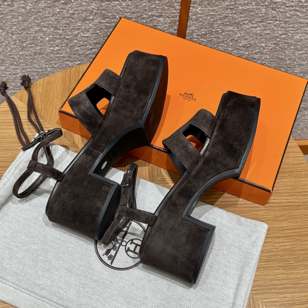 JD-580 - Jam 30 Sandals in Ebony Goat Suede with Rubber Outsole and 7.5cm Heel