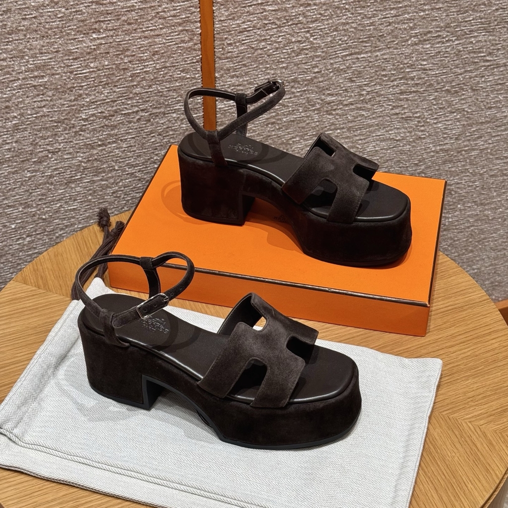 JD-580 - Jam 30 Sandals in Ebony Goat Suede with Rubber Outsole and 7.5cm Heel