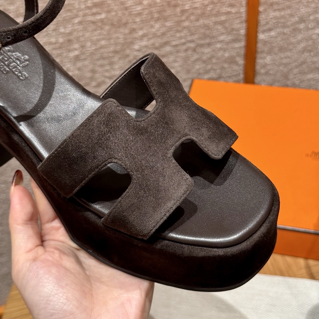 JD-580 - Jam 30 Sandals in Ebony Goat Suede with Rubber Outsole and 7.5cm Heel