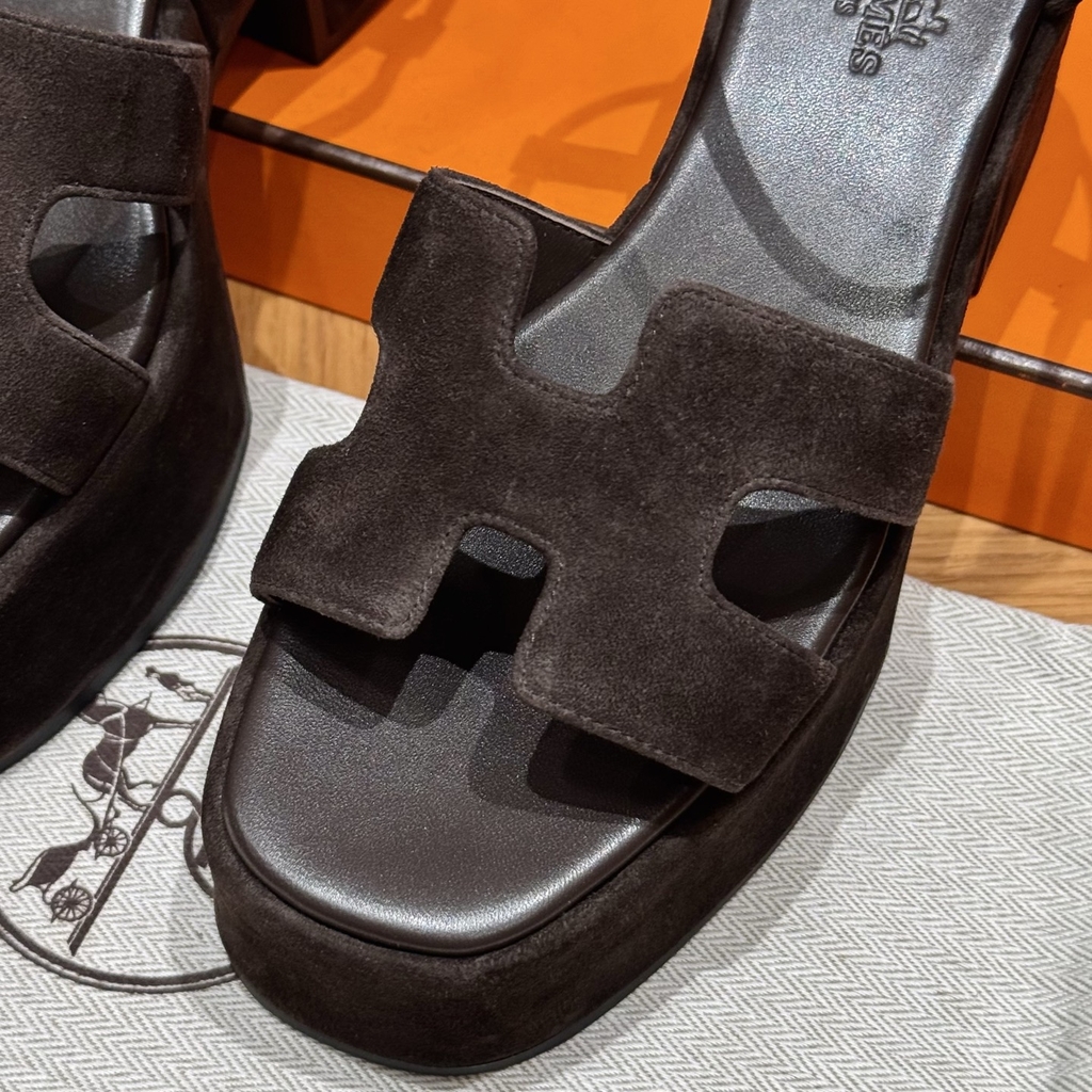 JD-580 - Jam 30 Sandals in Ebony Goat Suede with Rubber Outsole and 7.5cm Heel