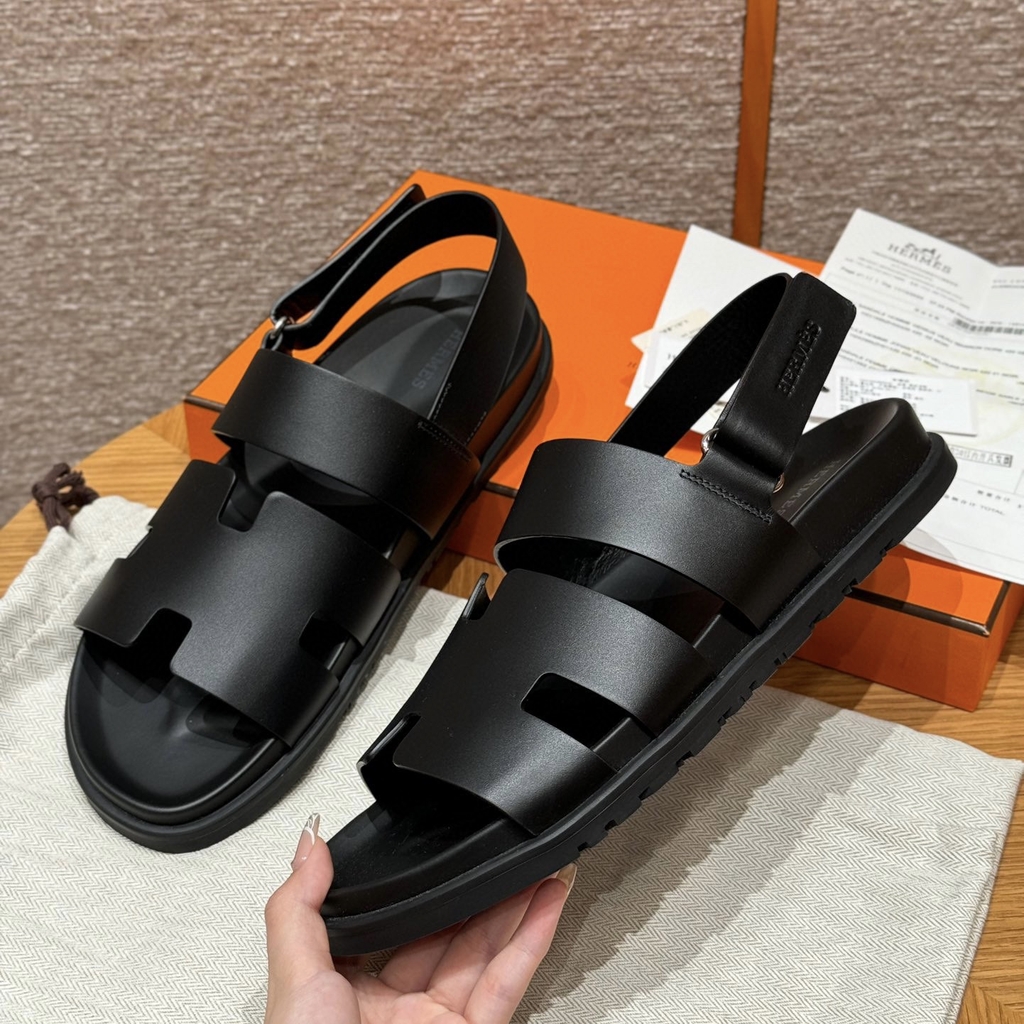 JD-650 Black Calfskin Men's Sandals