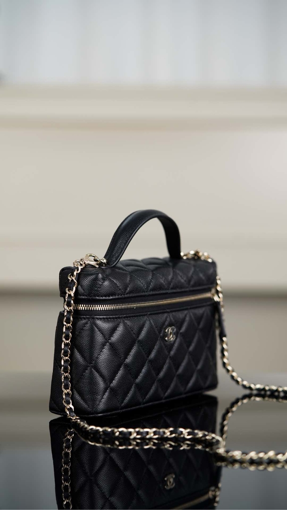 Chanel 25C New Black Gold Lunch Box Bag