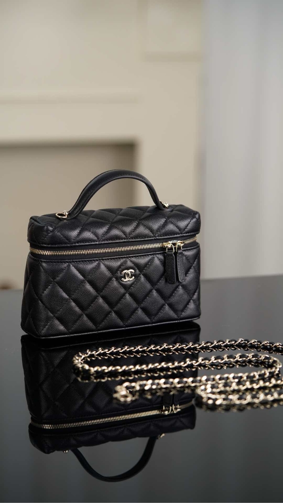 Chanel 25C New Black Gold Lunch Box Bag