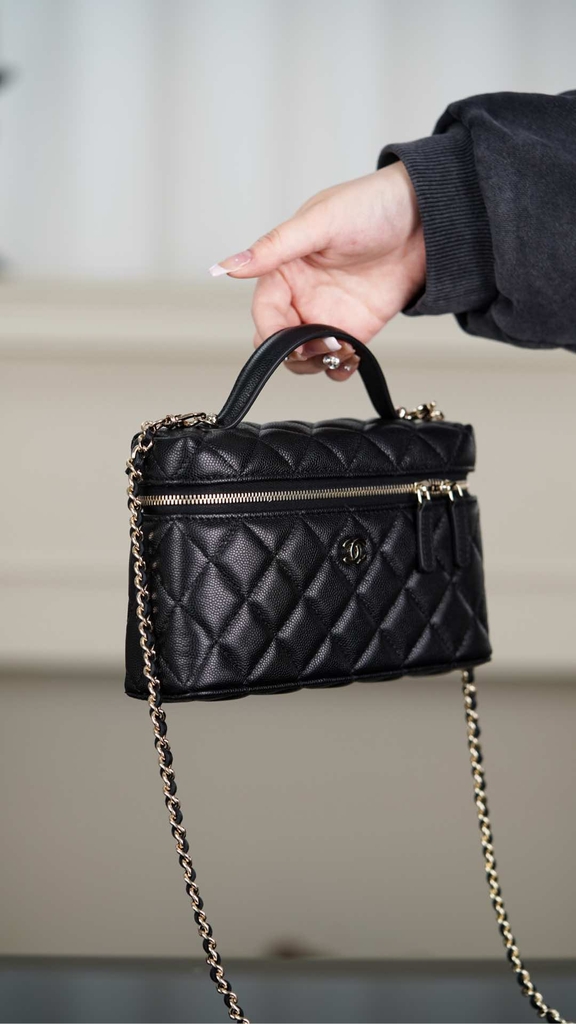 Chanel 25C New Black Gold Lunch Box Bag