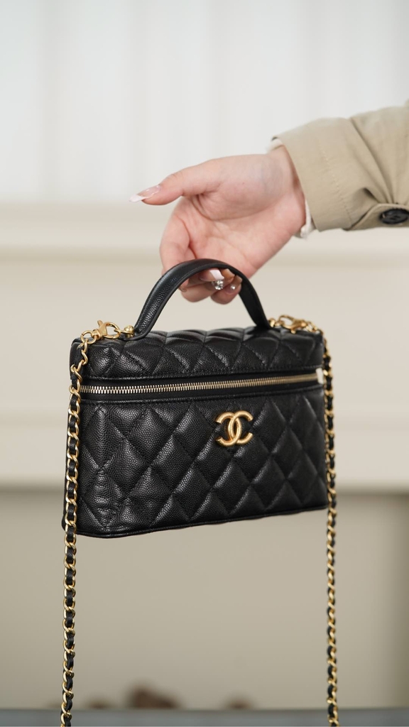 Chanel 25P New Black Gold Lunch Box Bag