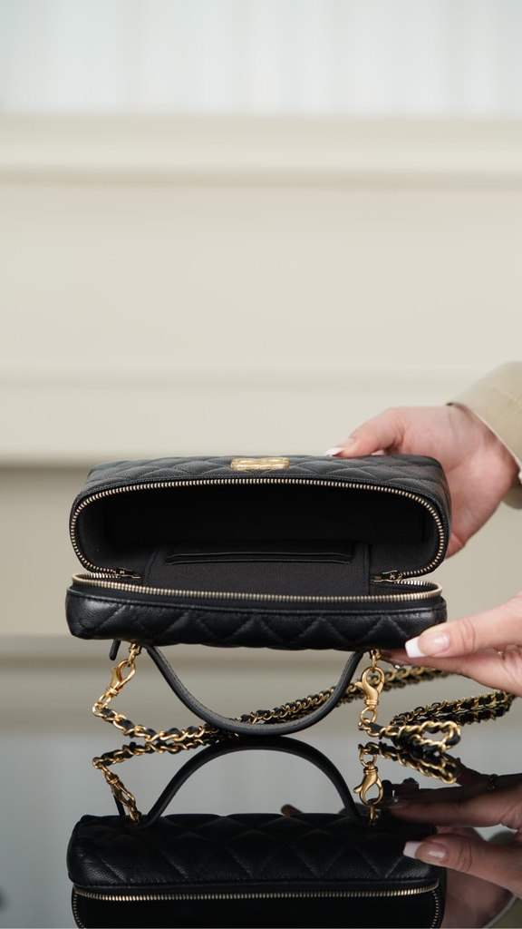 Chanel 25P New Black Gold Lunch Box Bag