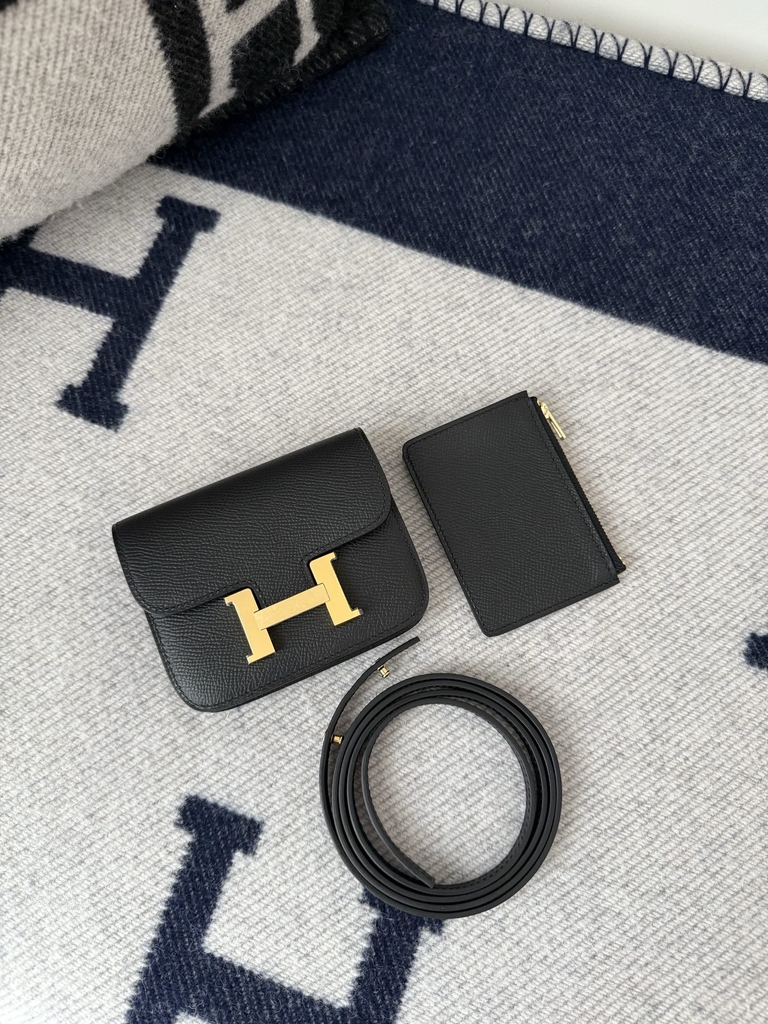 Luxury Epsom Leather Wallet in Black with Gold Accents