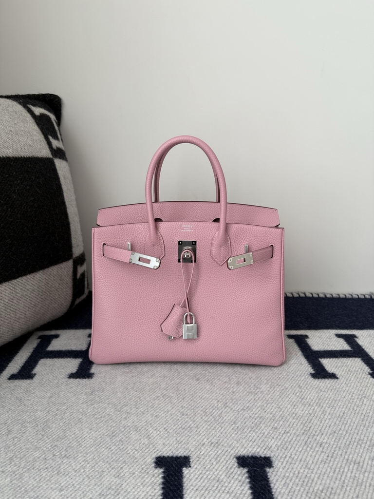 Birkin 30cm Clemence Da Leather Bag Mauve Sylvestre Silver Hardware