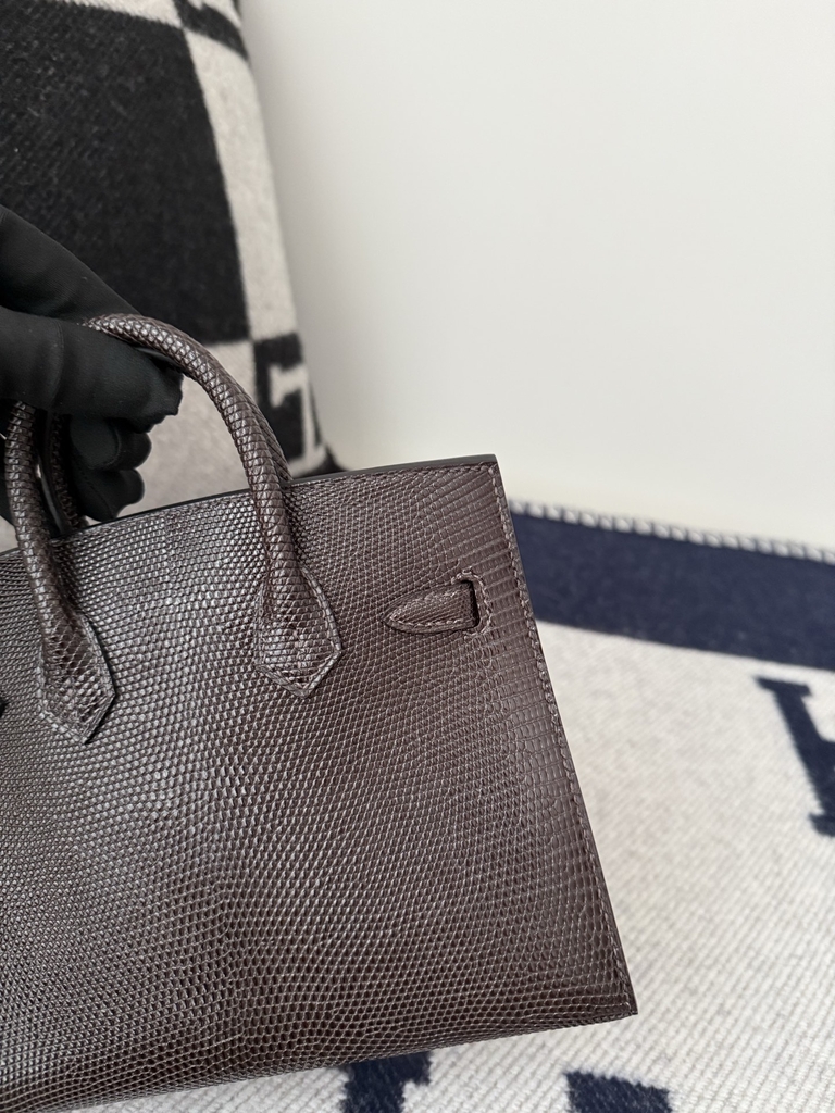 Birkin 20cm Lizard Leather Bag CC46 Ebene Gold Hardware