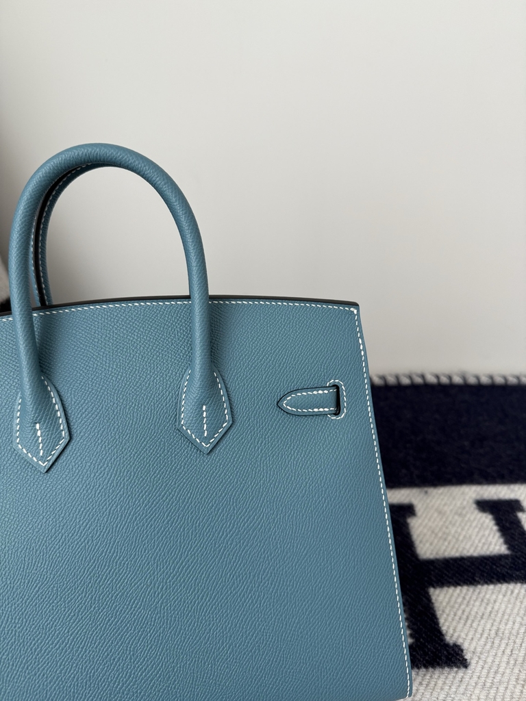 Birkin 25cm Epsom Leather Handbag New Blue Jean Silver Hardware