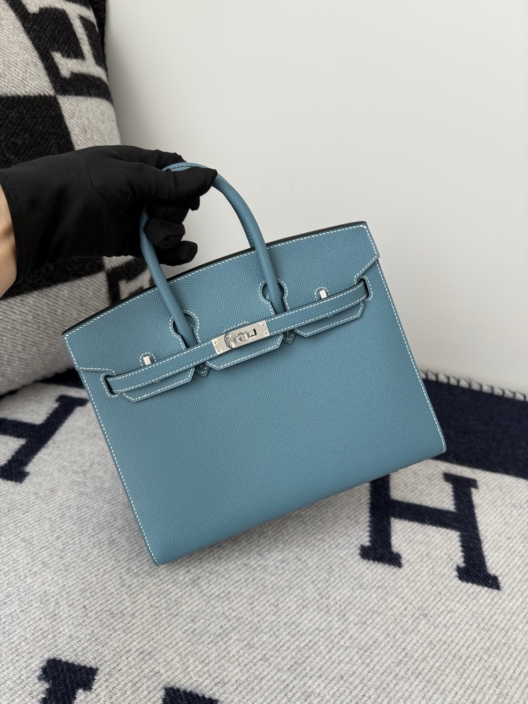 Birkin 25cm Epsom Leather Handbag New Blue Jean Silver Hardware