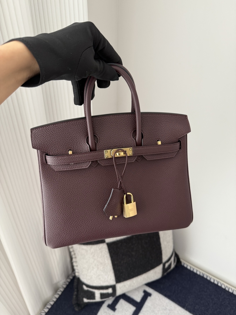 Birkin 25cm Platinum Togo Leather Bag with Gold Buckle