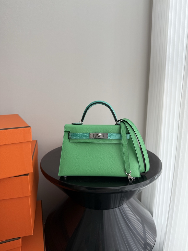 Mini Kelly 19cm Shiny Alligator Crocodile Handbag