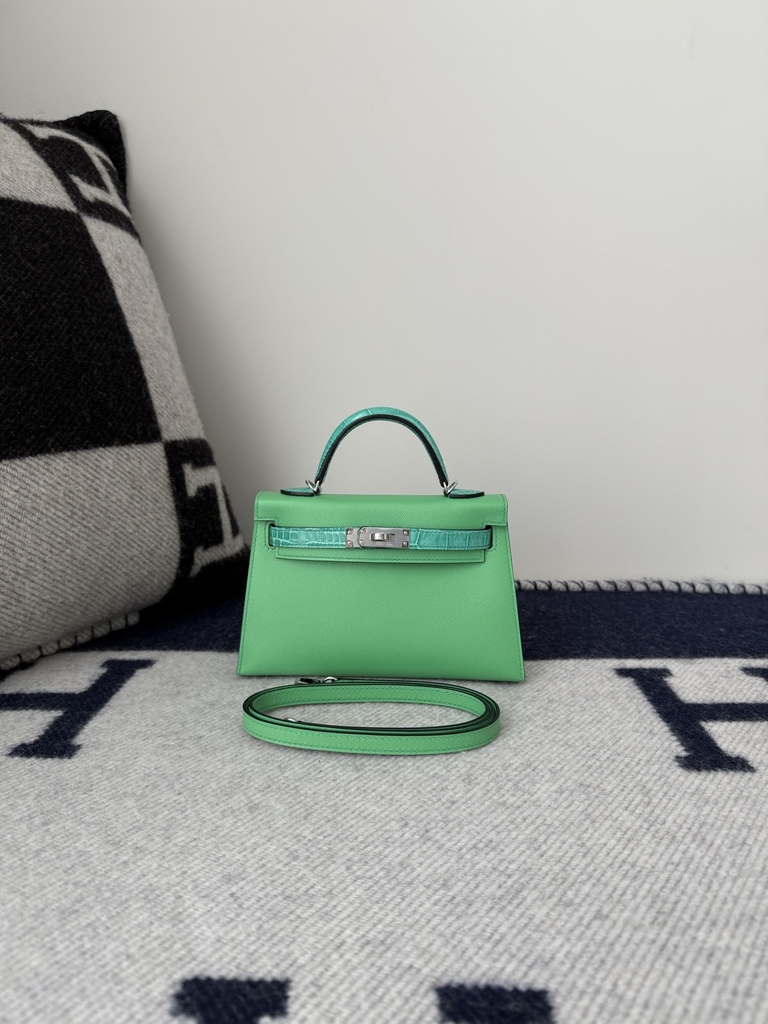 Mini Kelly 19cm Shiny Alligator Crocodile Handbag
