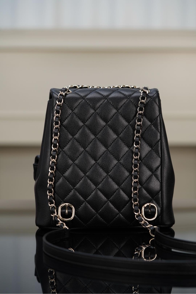 Channel Duma 23P New Black Leather Backpack