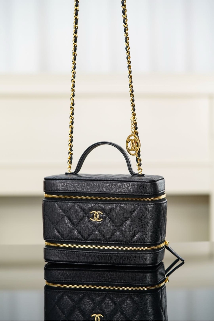 Chanel 25A Dual Layer Makeup Bag Black Gold