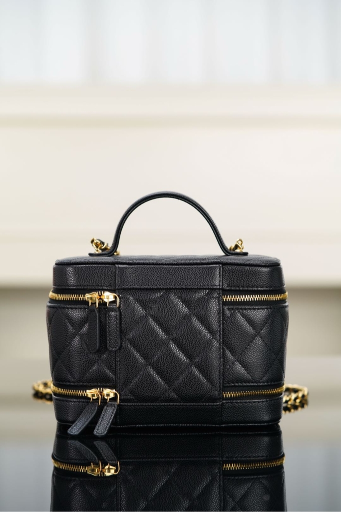 Chanel 25A Dual Layer Makeup Bag Black Gold