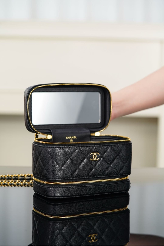 Chanel 25A Dual Layer Makeup Bag Black Gold