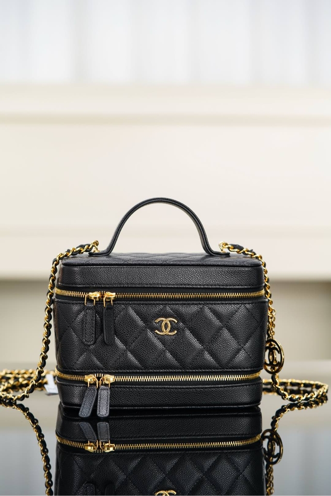 Chanel 25A Dual Layer Makeup Bag Black Gold
