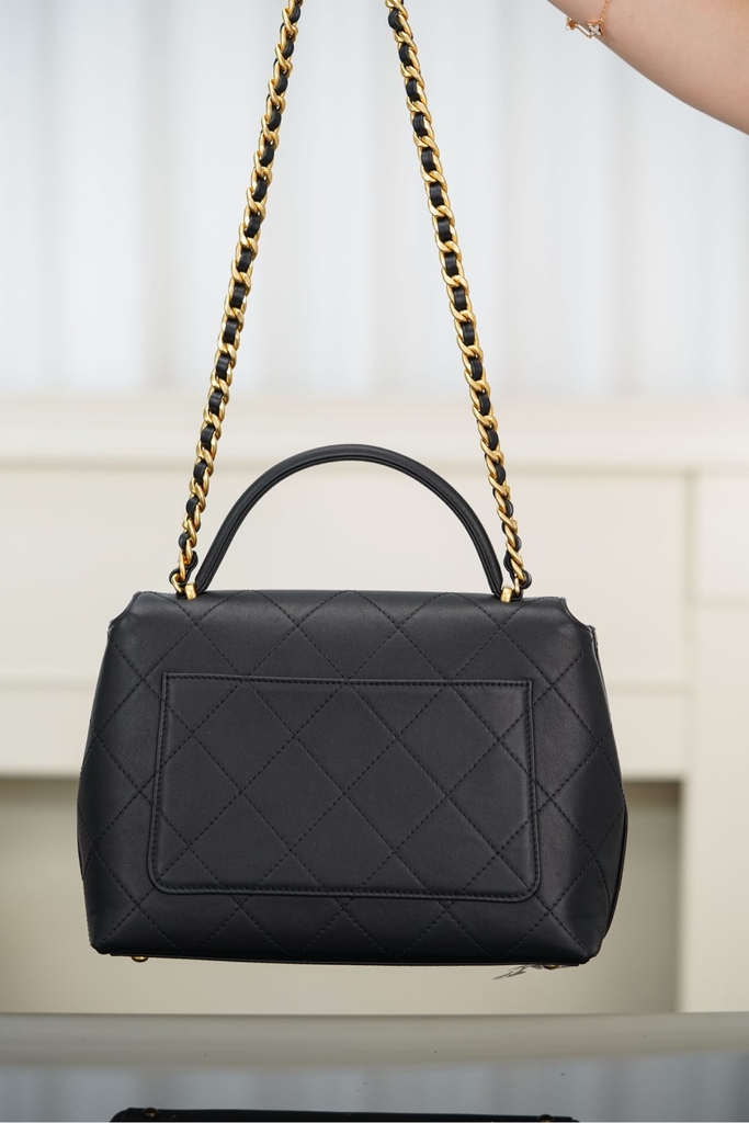 Chanel 25s Handbag Black Gold Large