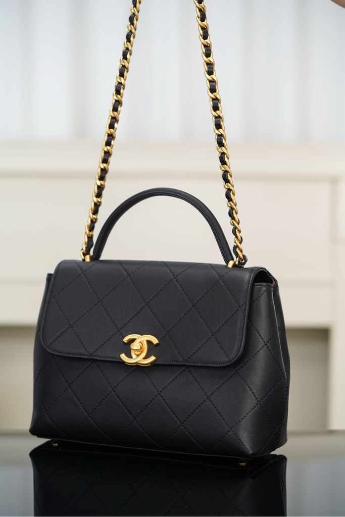 Chanel 25s Handbag Black Gold Large