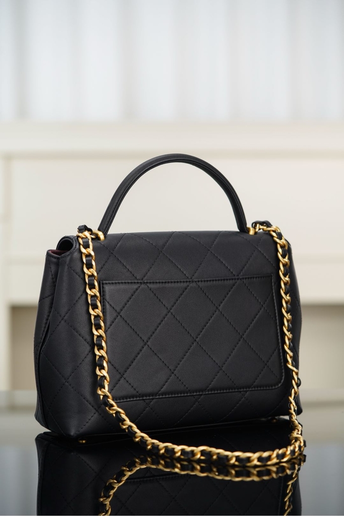 Chanel 25s Handbag Black Gold Large