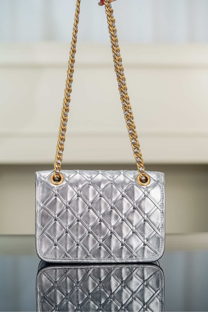 Chanel 25c CF Woven Chain Bag Silver
