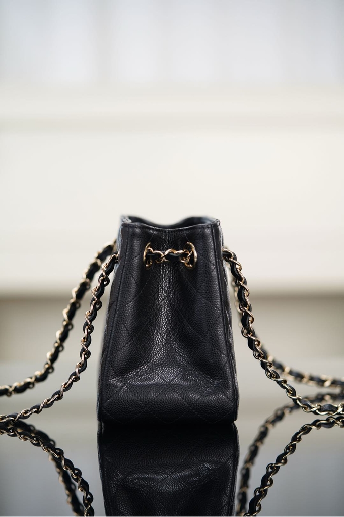 Chanel 25C Mini Tote Black Gold Lychee
