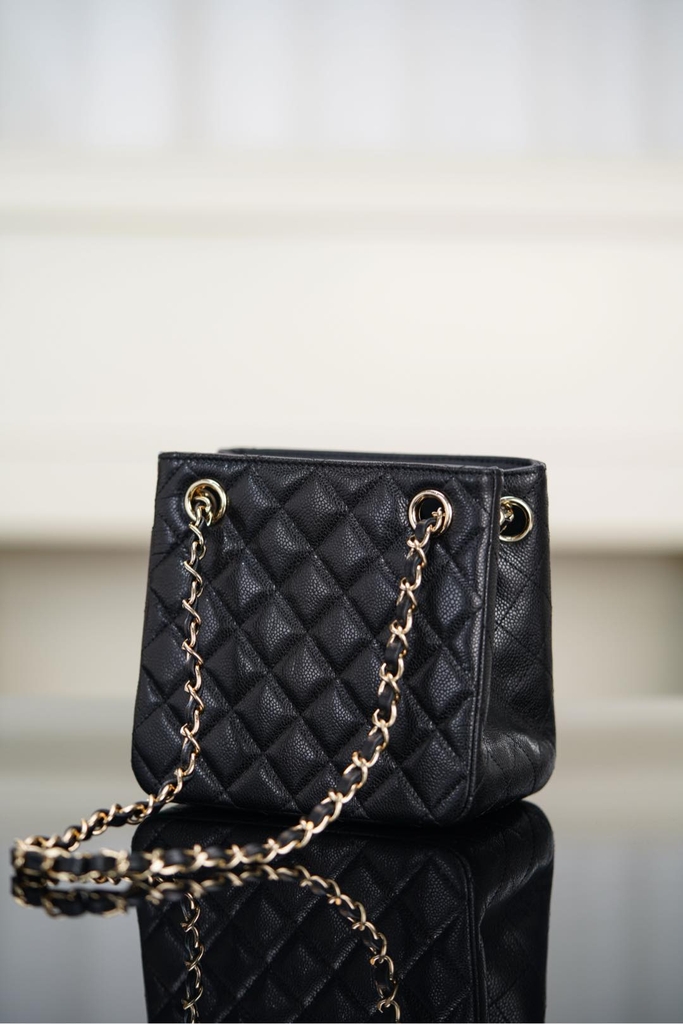 Chanel 25C Mini Tote Black Gold Lychee
