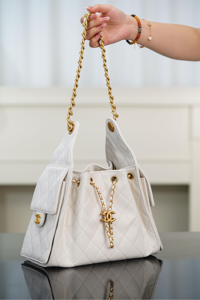 Chanel 25s Small Hobo Bag White