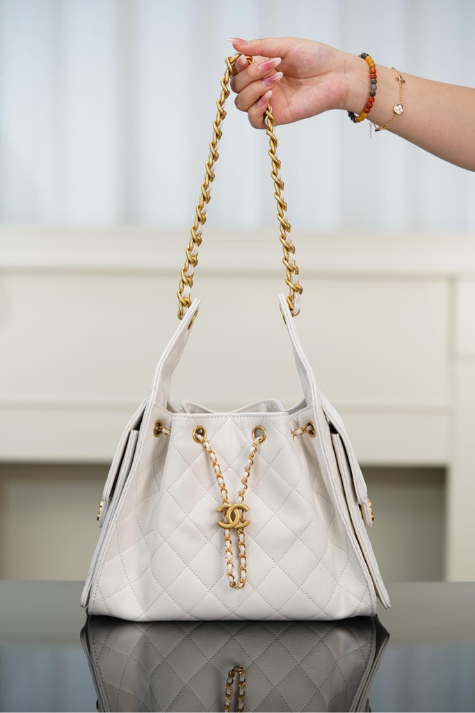 Chanel 25s Small Hobo Bag White