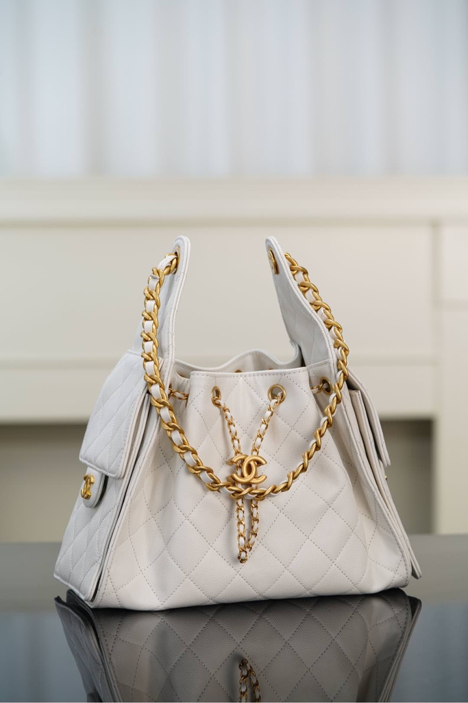 Chanel 25s Small Hobo Bag White