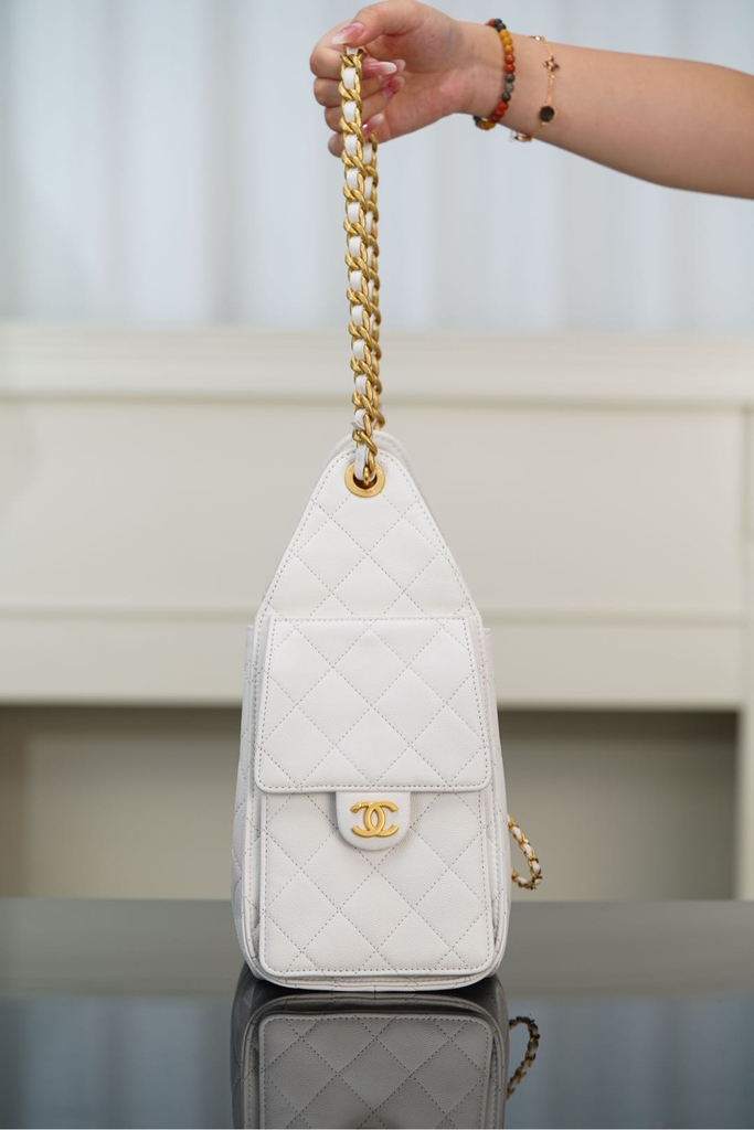 Chanel 25s Small Hobo Bag White