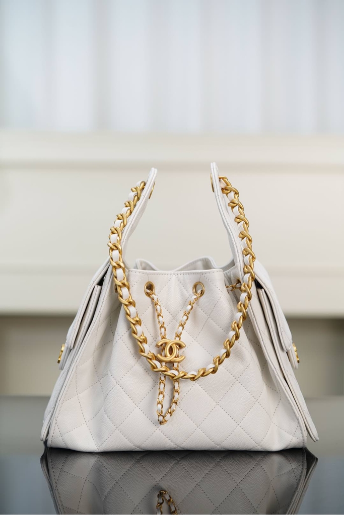 Chanel 25s Small Hobo Bag White