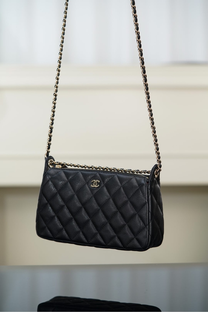 Chanel 25A Hidden Style Mahjong Bag in Black and Gold