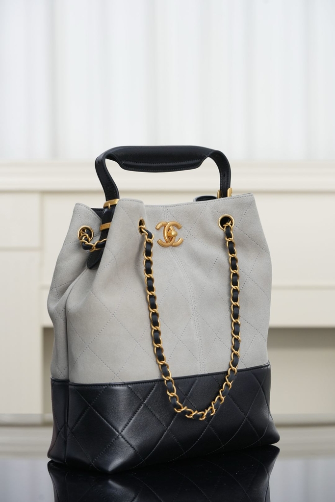 Chanel 25A Handcrafted Gray Bucket Bag
