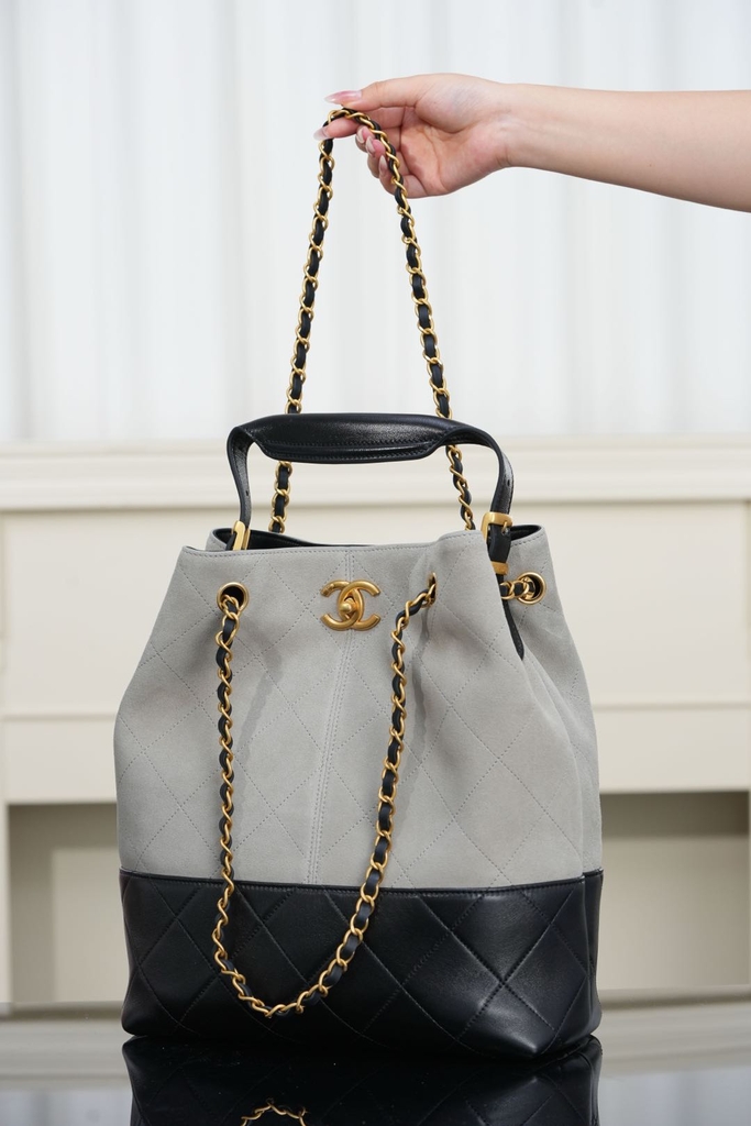 Chanel 25A Handcrafted Gray Bucket Bag