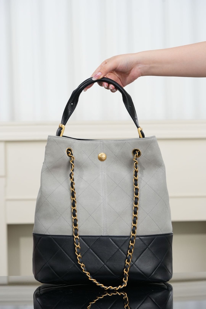 Chanel 25A Handcrafted Gray Bucket Bag