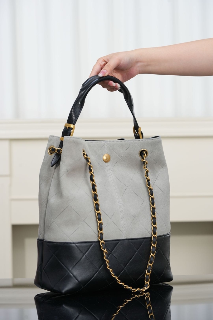 Chanel 25A Handcrafted Gray Bucket Bag