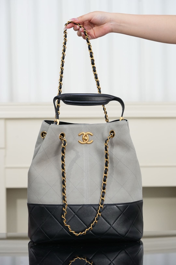 Chanel 25A Handcrafted Gray Bucket Bag