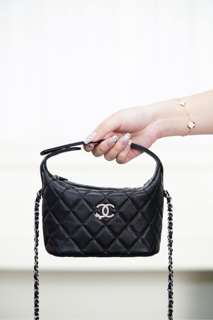 Chanel 25B Star Buckle Black Silver Lunch Box Bag