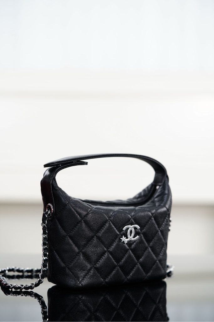 Chanel 25B Star Buckle Black Silver Lunch Box Bag