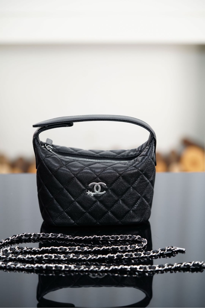 Chanel 25B Star Buckle Black Silver Lunch Box Bag