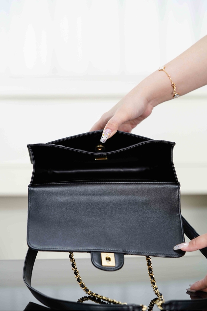 Chanel 25B Autumn Winter Messenger Backpack Black Gold