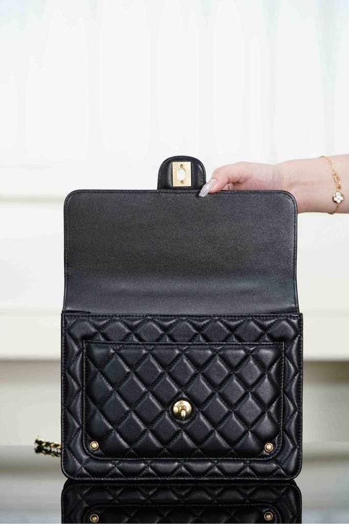 Chanel 25B Autumn Winter Messenger Backpack Black Gold