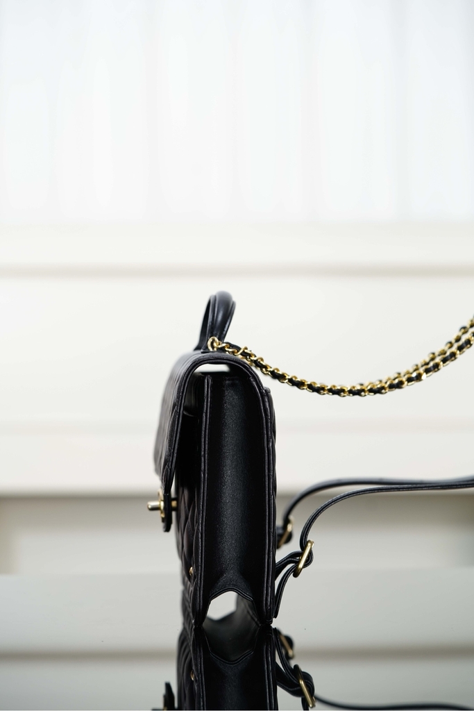 Chanel 25B Autumn Winter Messenger Backpack Black Gold